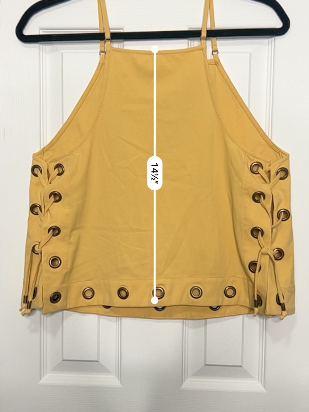 Free People Yellow Lace-Up Grommet Tank Top Boho Festival Cami - Picture 6 of 7
